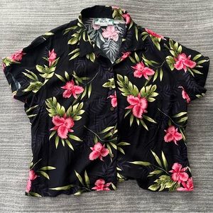 Two Palms Made In Hawaii Floral Shirt Size Extra Large XL black pink vintage   C